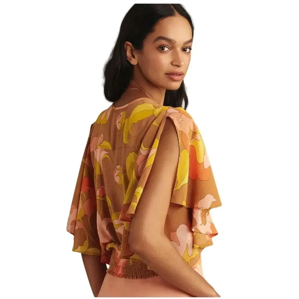Anthropologie Tiny Olympia Faux-Wrap Top Floral Pretty Flowy Airy Size 3X - Picture 7 of 8